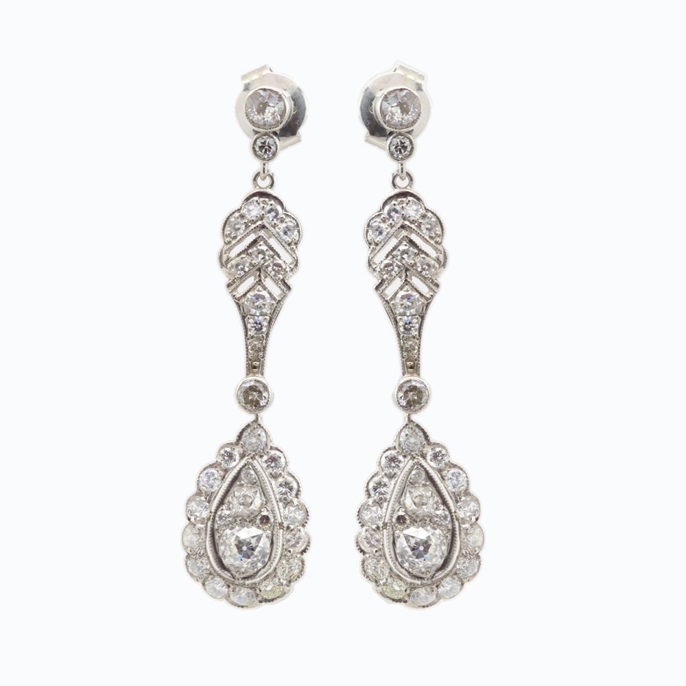 Vintage Diamond Drop Earrings Platinum