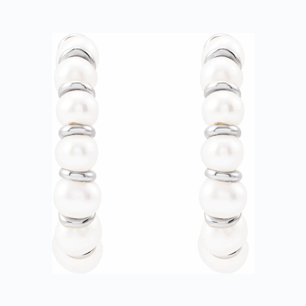 Pearl Hoop Earrings, 14k White Gold