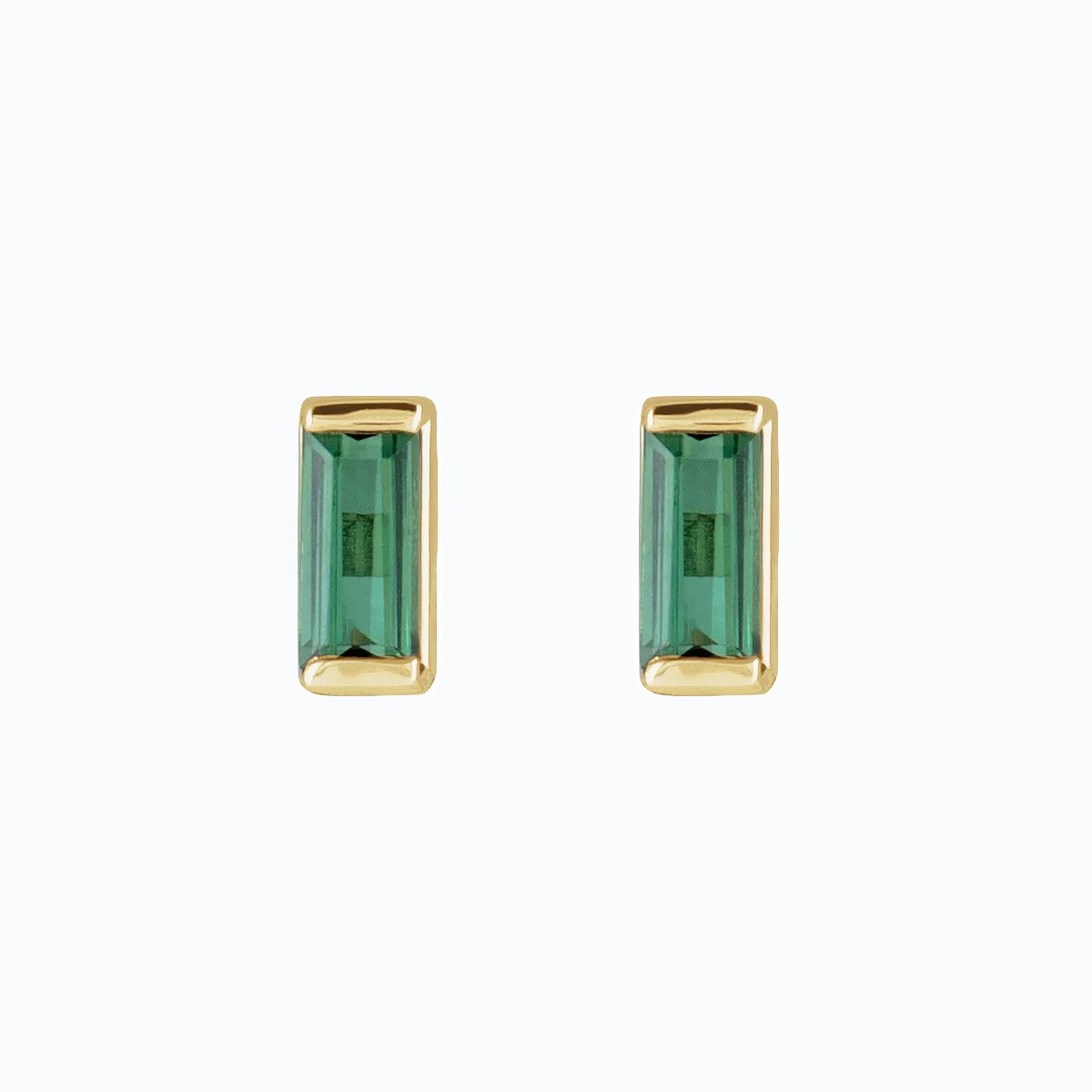 Natural Green Tourmaline Stud Earrings, 14k Yellow Gold