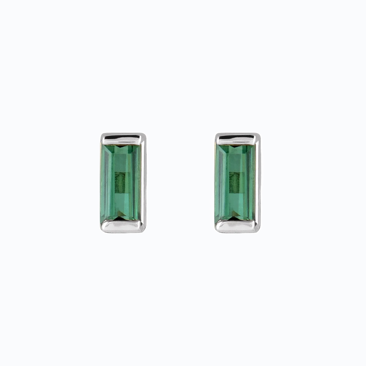 Natural Green Tourmaline Stud Earrings, 14k White Gold