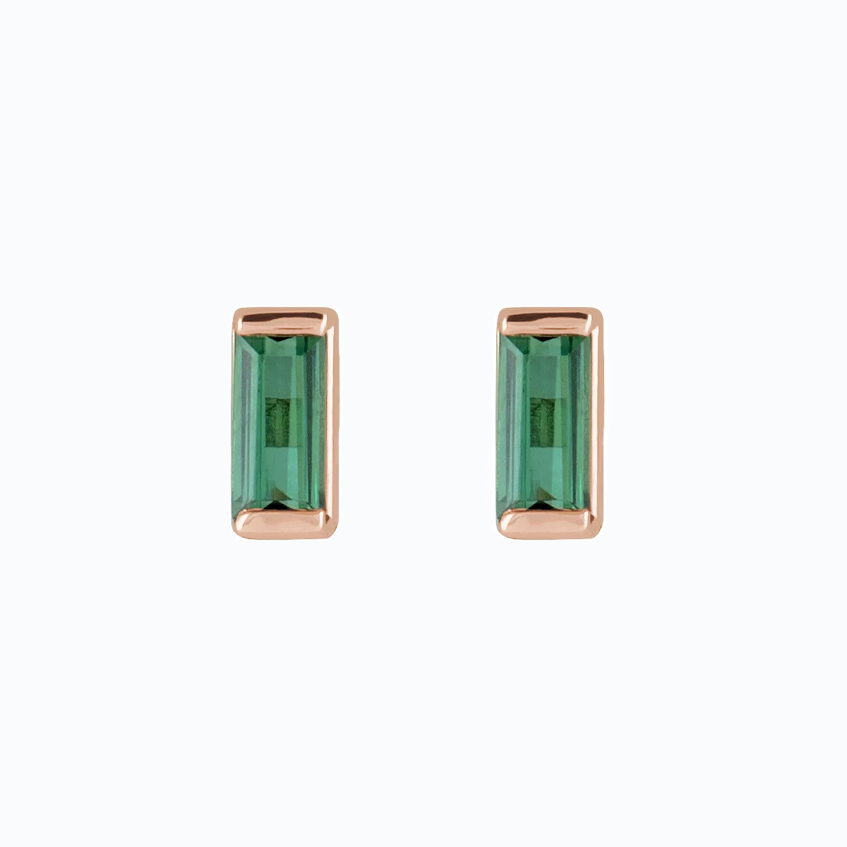 Natural Green Tourmaline Stud Earrings, 14k Rose Gold