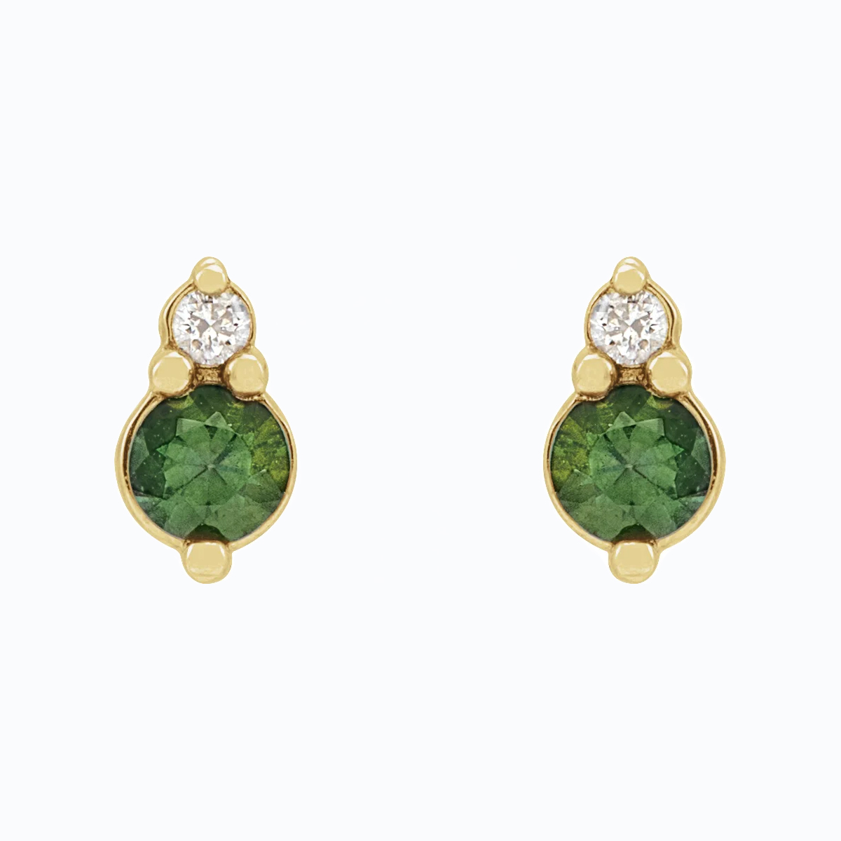 Natural Green Sapphire Stud Earrings with Diamond Accents