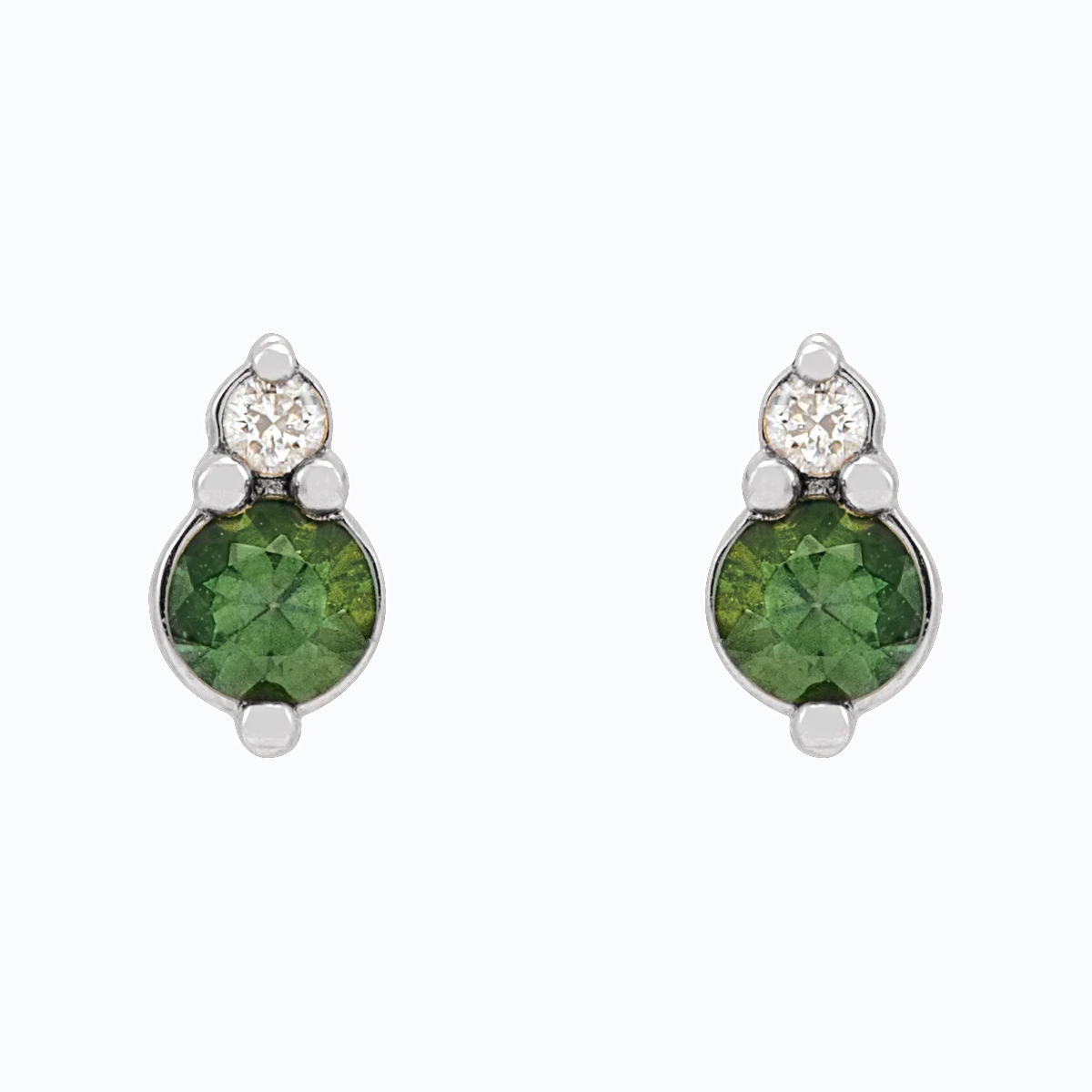 Natural Green Sapphire Stud Earrings with Diamond accents