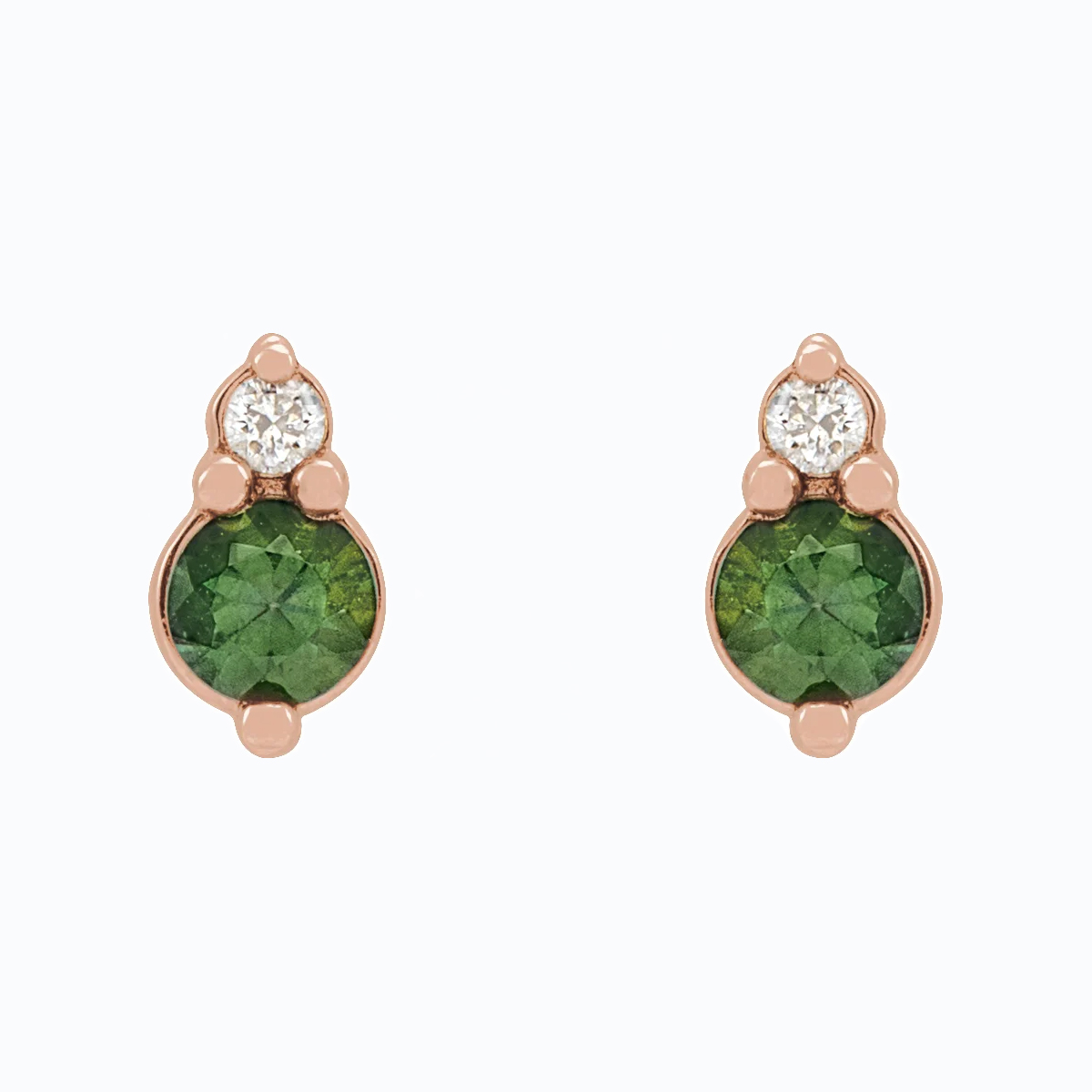 Natural Green Sapphire Stud Earrings with Diamond accents