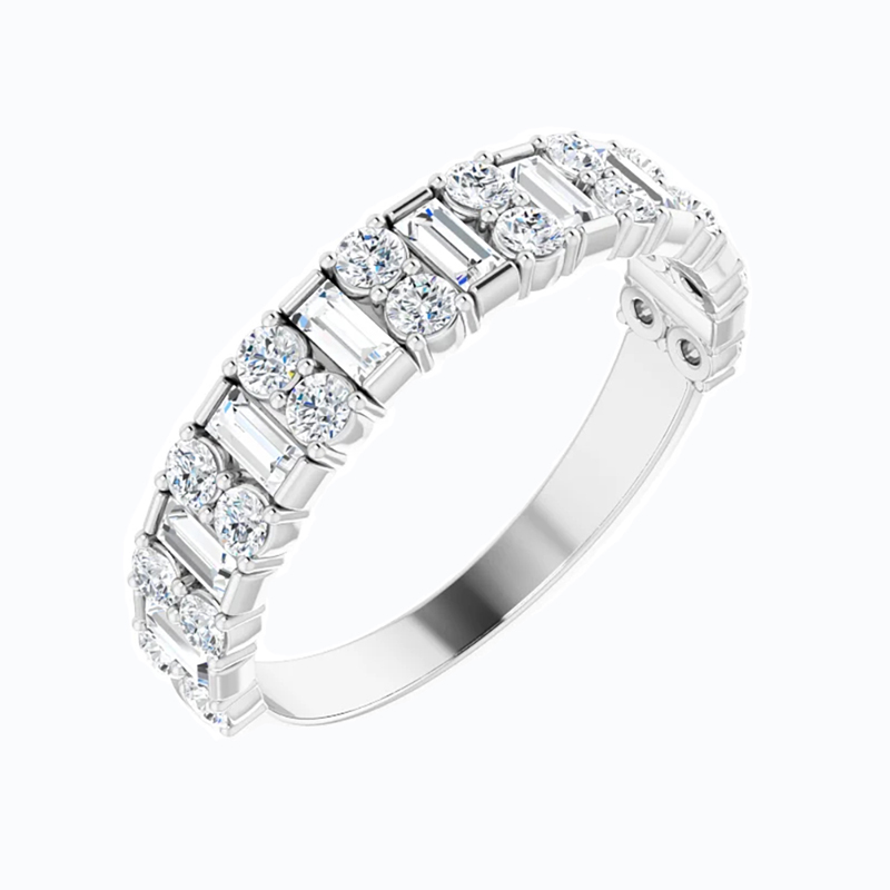 Alternative Baguette-Cut and Round Diamond Band Ring, 14k