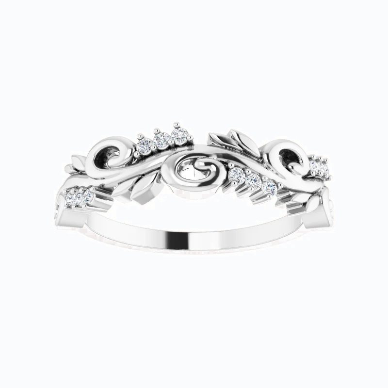 Vine Motif Diamond Wedding Band, 14k
