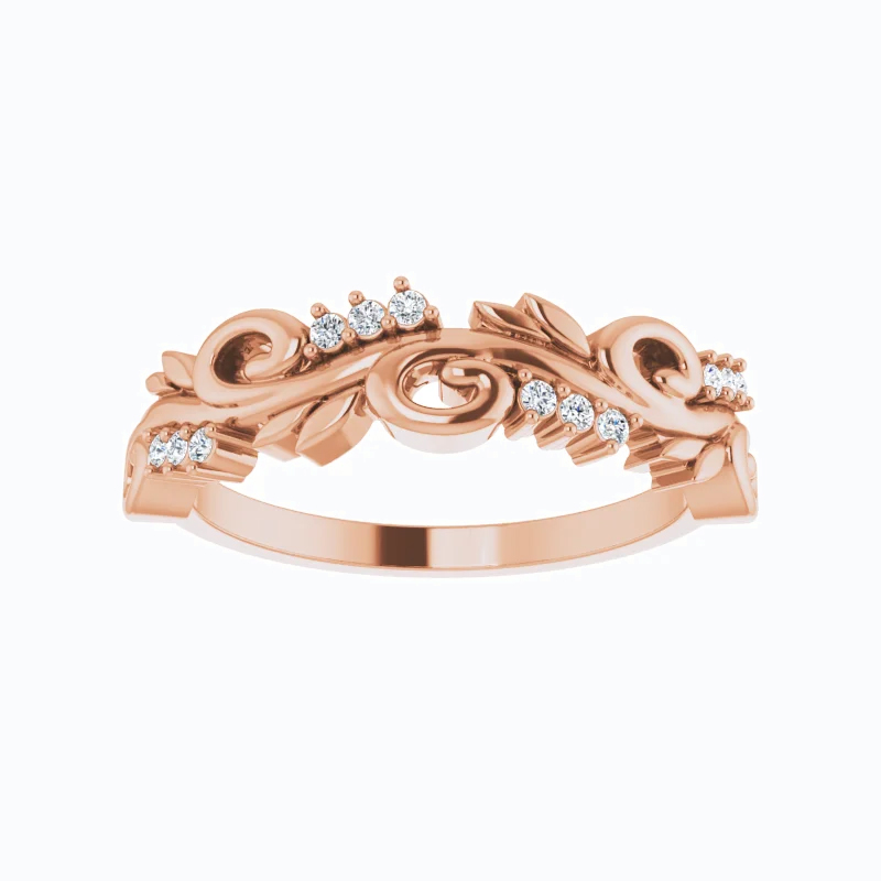 Vine Motif Diamond Wedding Band, 14k