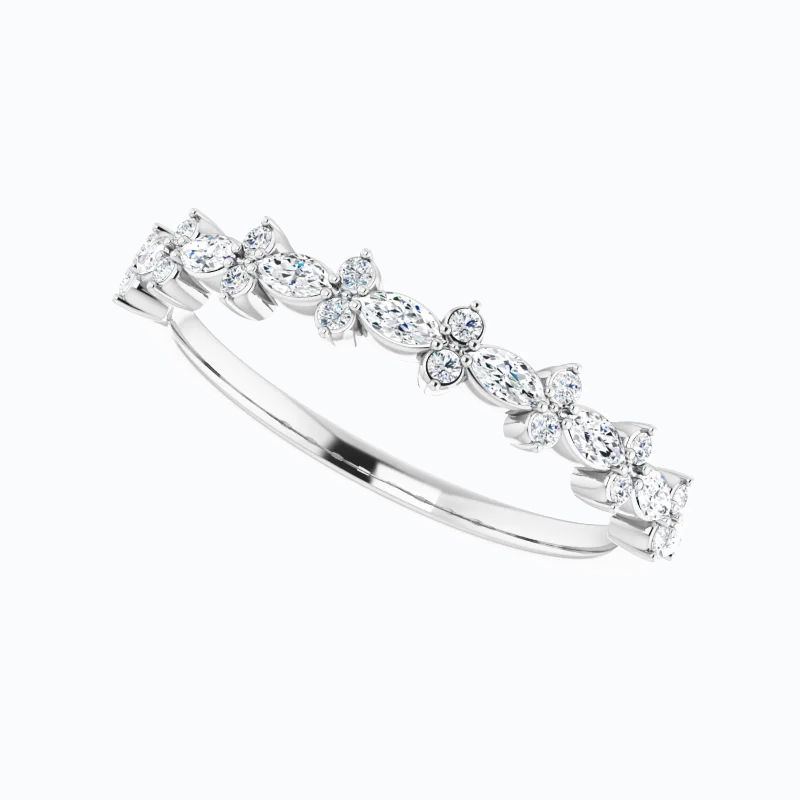 Marquise and Round Diamond Rhythmic Style Band, 14k Gold