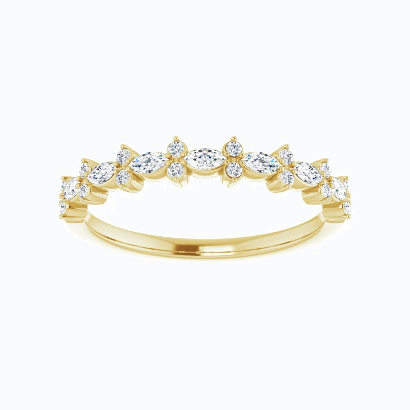 Marquise and Round Diamond Rhythmic Style Band, 14k Gold