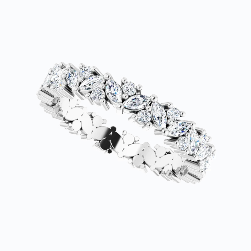 Marquise and Round Diamond Cluster Eternity Band, 14k Gold