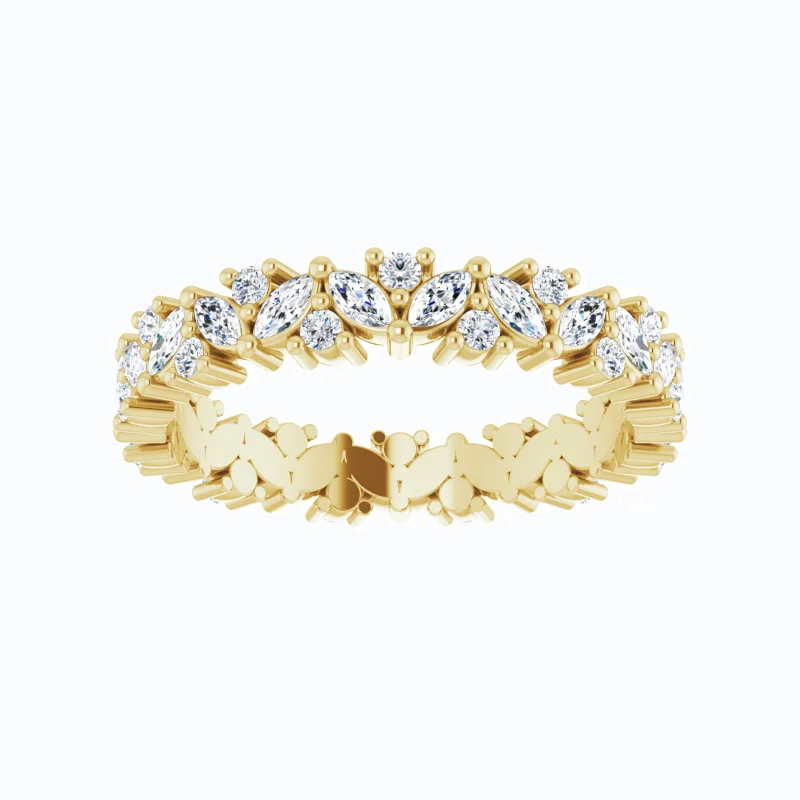 Marquise and Round Diamond Cluster Eternity Band, 14k Gold