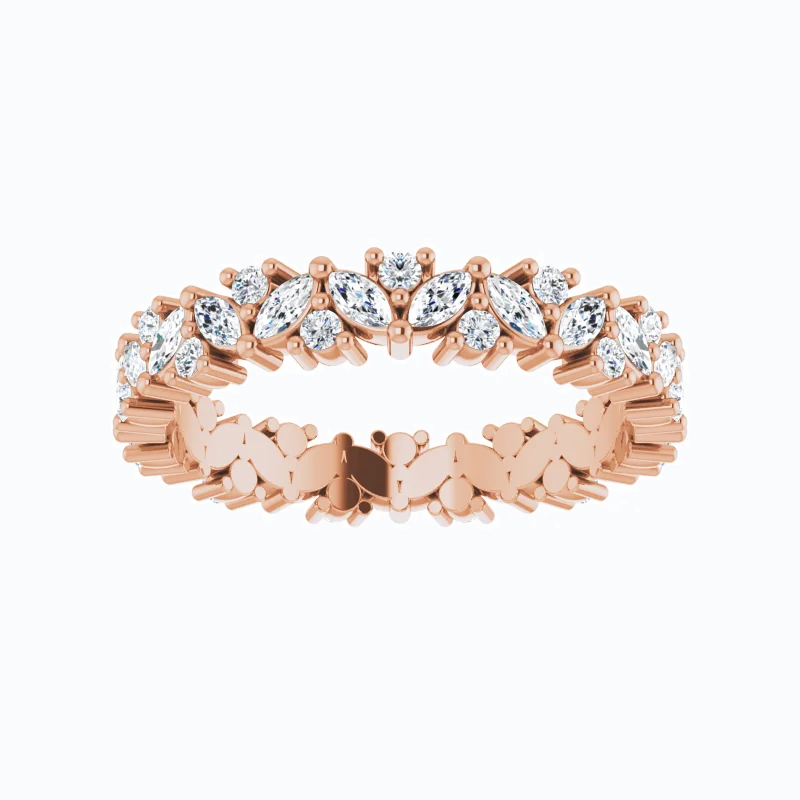 Marquise and Round Diamond Cluster Eternity Band, 14k Gold