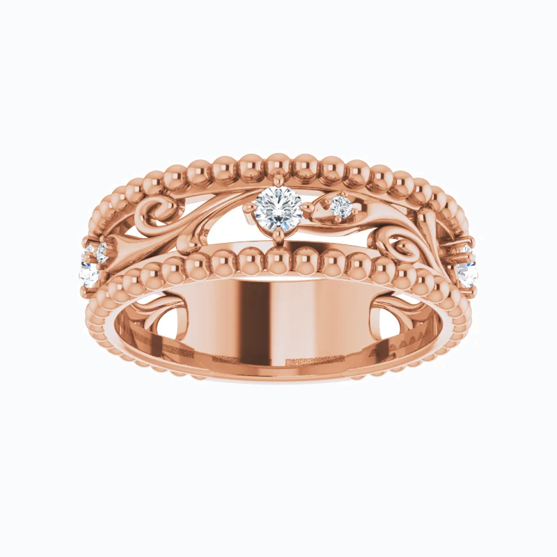 Vintage Inspired Open Vine Motif Diamond Wedding Band, 14k Gold