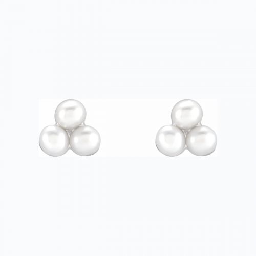 Pearl Cluster Earrings, 14k White Gold