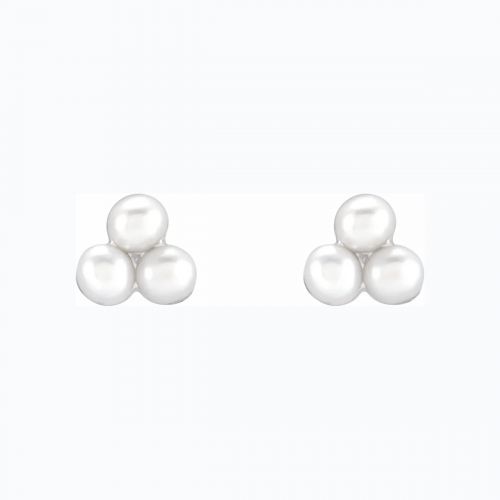 Pearl Cluster Earrings, 14k White Gold