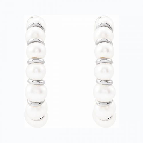 Pearl Hoop Earrings, 14k White Gold