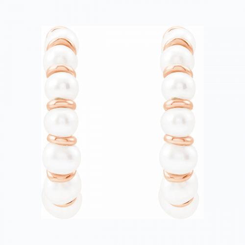 Pearl Hoop Earrings, 14k Rose Gold