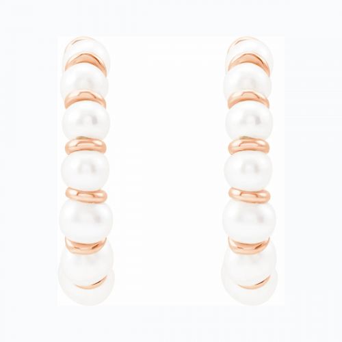 Pearl Hoop Earrings, 14k Rose Gold