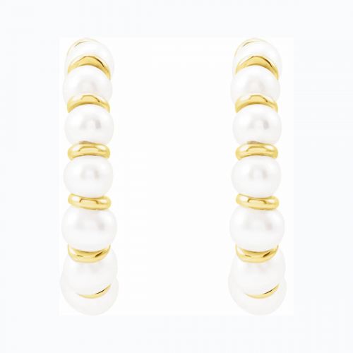Pearl Hoop Earrings, 14k Yellow Gold
