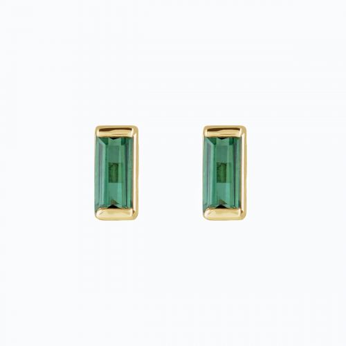 Natural Green Tourmaline Stud Earrings, 14k Yellow Gold