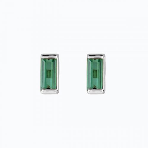 Natural Green Tourmaline Stud Earrings, 14k White Gold