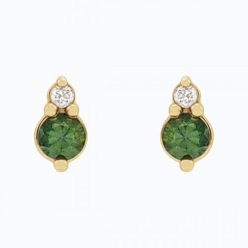 Natural Green Sapphire Stud Earrings with Diamond Accents