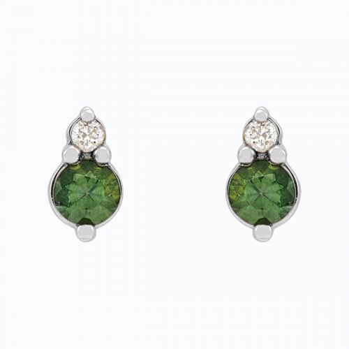 Natural Green Sapphire Stud Earrings with Diamond accents