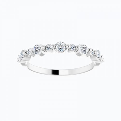 Bezel-set Diamond Rhythmic Wedding Band, 14k