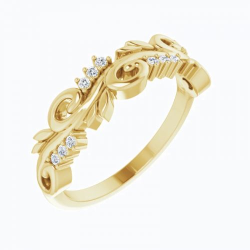 Vine Motif Diamond Wedding Band, 14k