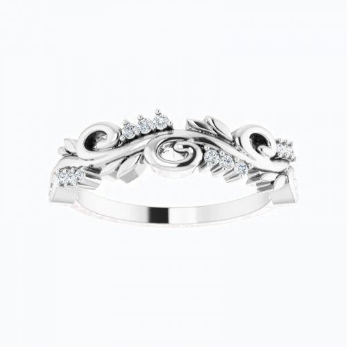 Vine Motif Diamond Wedding Band, 14k