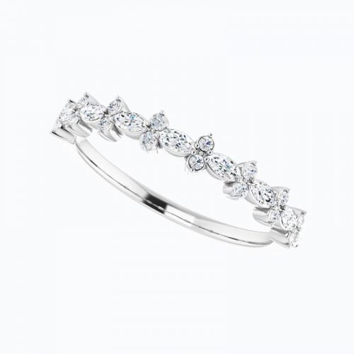 Marquise and Round Diamond Rhythmic Style Band, 14k Gold