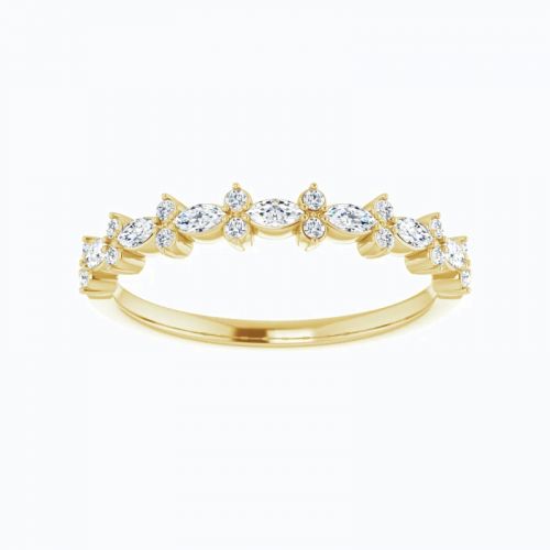 Marquise and Round Diamond Rhythmic Style Band, 14k Gold