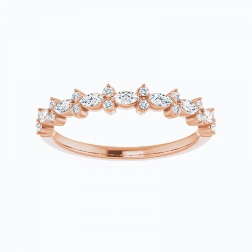 Marquise and Round Diamond Rhythmic Style Band, 14k Gold