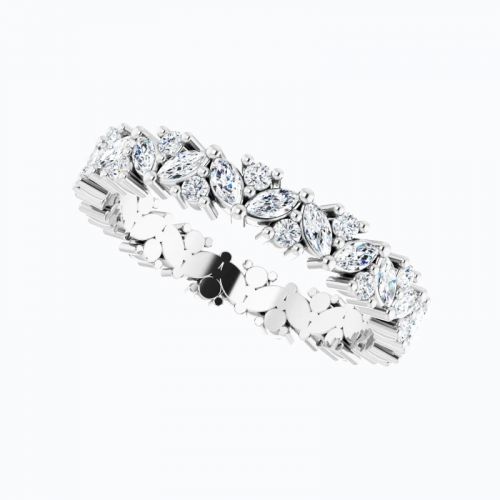 Marquise and Round Diamond Cluster Eternity Band, 14k Gold