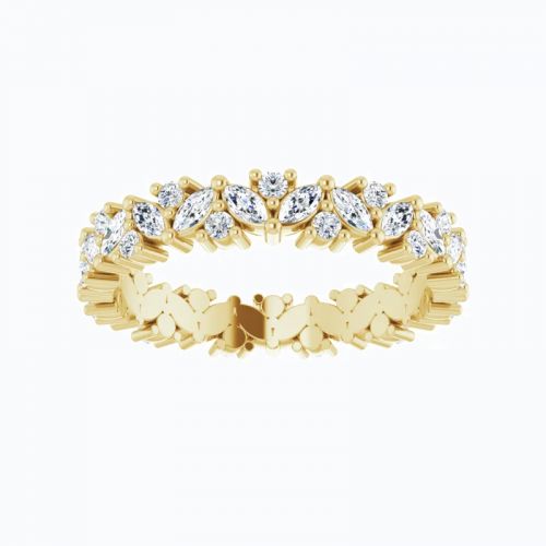 Marquise and Round Diamond Cluster Eternity Band, 14k Gold