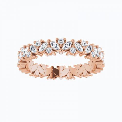 Marquise and Round Diamond Cluster Eternity Band, 14k Gold