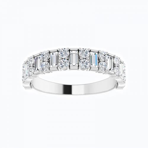 Alternative Baguette Cut and Round Diamond Band Ring 14k