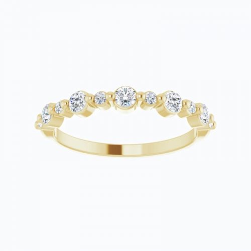 Bezel-set Diamond Rhythmic Wedding Band, 14k