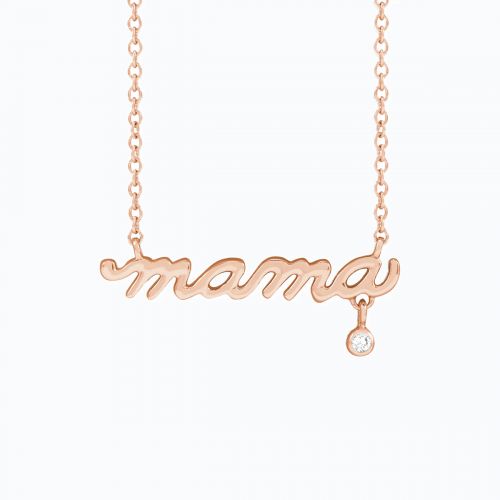 Natural Diamond Accented 'Mama' Necklace, 14k Rose Gold