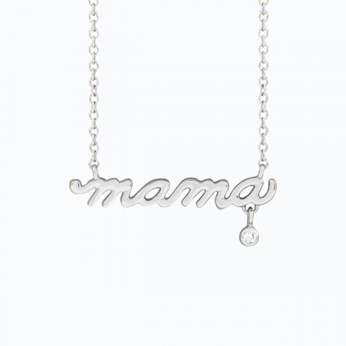 Natural Diamond Accented 'Mama' Necklace, 14k White Gold