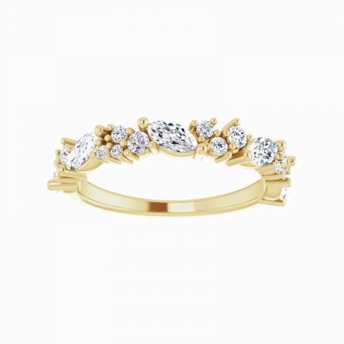 Marquise and Round  Diamond Band Ring, 14k Gold