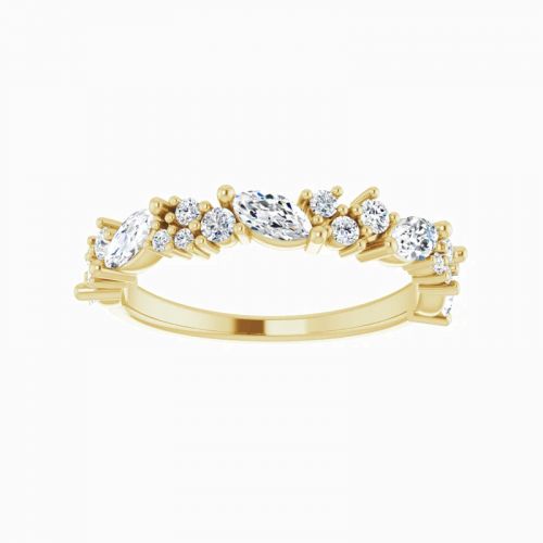 Marquise and Round  Diamond Band Ring, 14k Gold