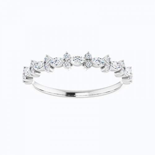 Marquise and Round Diamond Rhythmic Style Band, 14k Gold