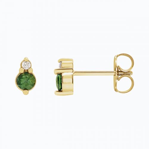 Natural Green Sapphire Stud Earrings with Diamond Accents