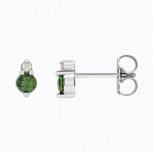 Natural Green Sapphire Stud Earrings with Diamond accents