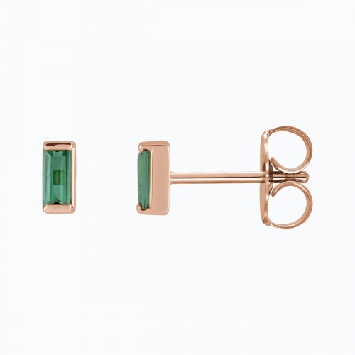 Natural Green Tourmaline Stud Earrings, 14k Rose Gold