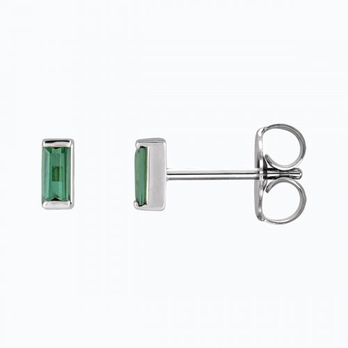 Natural Green Tourmaline Stud Earrings, 14k White Gold