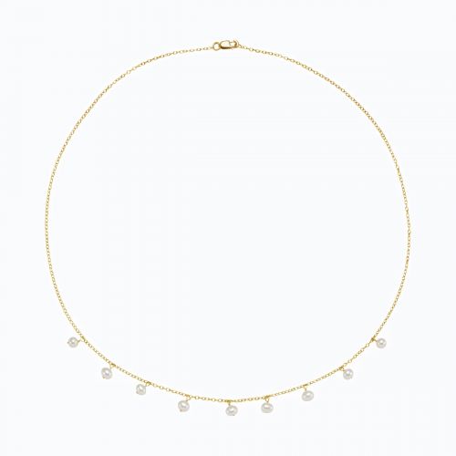 Pearl Drops Necklace, 14k Yellow Gold