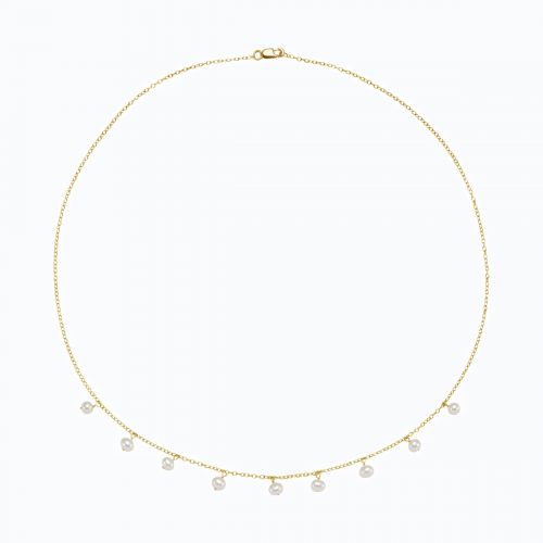 Pearl Drops Necklace, 14k Yellow Gold