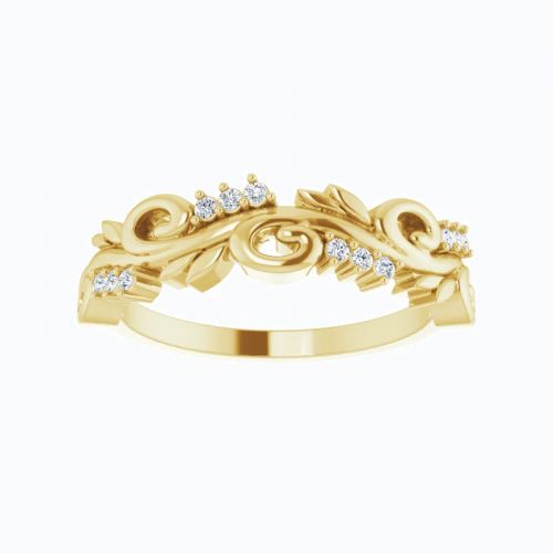 Vine Motif Diamond Wedding Band, 14k